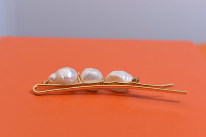 3 Natural Pearl Baroque Hair Clip Set
