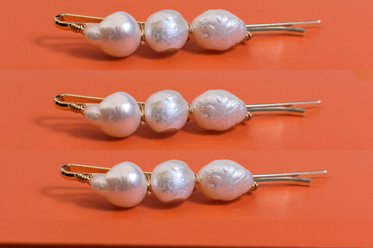 3 Natural Pearl Baroque Hair Clip Set