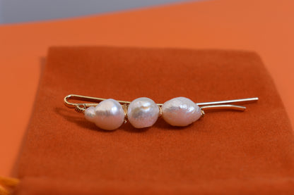 3 Natural Pearl Baroque Hair Clip Set
