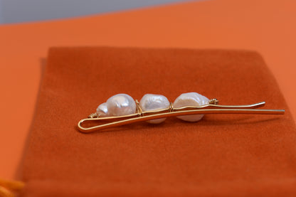 3 Natural Pearl Baroque Hair Clip Set