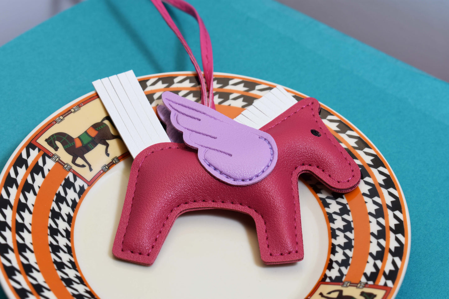 Little Pegasus bag pendant, woven rope double-layer chain nylon rope, pony tassel pearl keychain