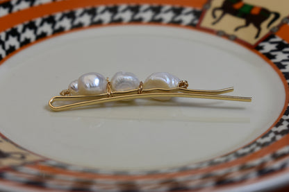 3 Natural Pearl Baroque Hair Clip Set