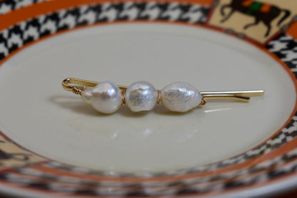 3 Natural Pearl Baroque Hair Clip Set