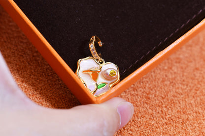 Natural pearl necklace pendant, light pink purple heart-shaped enamel craftsmanship, three-dimensional rose shaped pendant