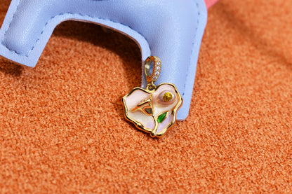 Natural pearl necklace pendant, light pink purple heart-shaped enamel craftsmanship, three-dimensional rose shaped pendant