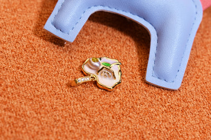 Natural pearl necklace pendant, light pink purple heart-shaped enamel craftsmanship, three-dimensional rose shaped pendant