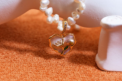 Natural pearl necklace pendant, light pink purple heart-shaped enamel craftsmanship, three-dimensional rose shaped pendant