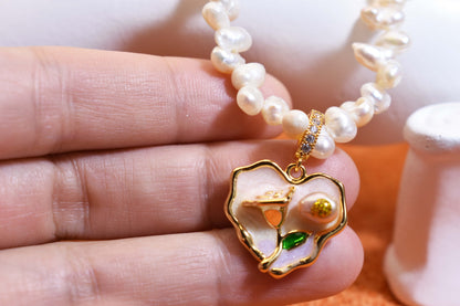 Natural pearl necklace pendant, light pink purple heart-shaped enamel craftsmanship, three-dimensional rose shaped pendant