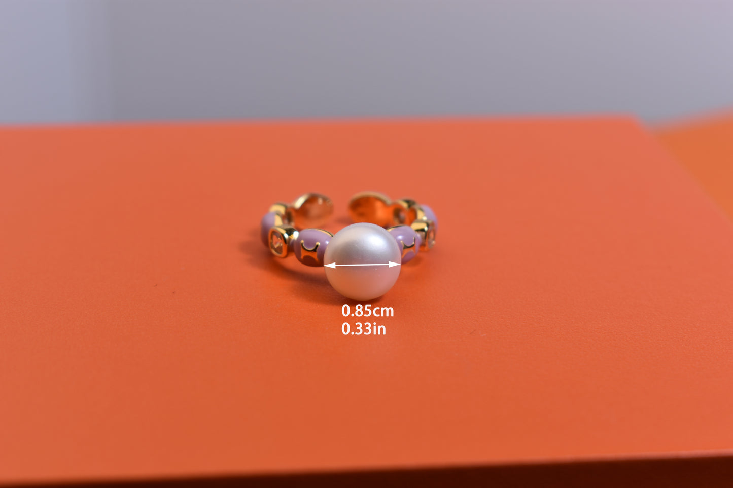 Pearl ring, colored enamel inlaid with zircon, adjustable opening ring