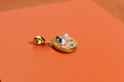 Natural pearl necklace pendant,pink round enamel craftsmanship, three-dimensional tulip flower shaped pendant