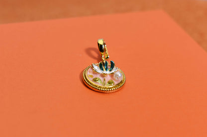 Natural pearl necklace pendant,pink round enamel craftsmanship, three-dimensional tulip flower shaped pendant