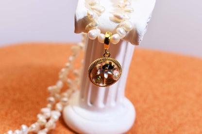 Natural pearl necklace pendant,pink round enamel craftsmanship, three-dimensional tulip flower shaped pendant