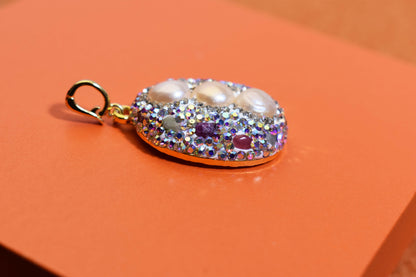 Natural pearl necklace pendant, three-dimensional inlaid with colored zircon and tourmaline pendant