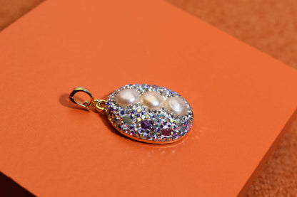 Natural pearl necklace pendant, three-dimensional inlaid with colored zircon and tourmaline pendant