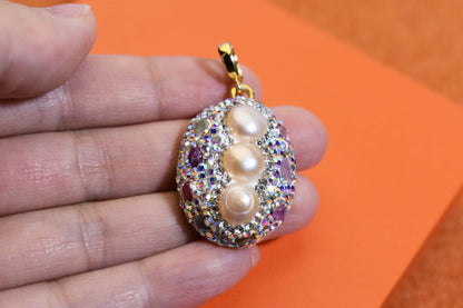 Natural pearl necklace pendant, three-dimensional inlaid with colored zircon and tourmaline pendant