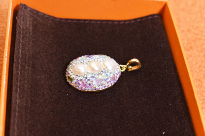 Natural pearl necklace pendant, three-dimensional inlaid with colored zircon and tourmaline pendant