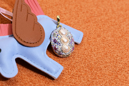 Natural pearl necklace pendant, three-dimensional inlaid with colored zircon and tourmaline pendant