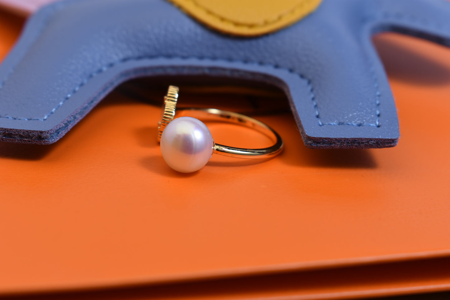 Natural pearl ring with lucky four petal flower design, white shell inlay, adjustable opening ring