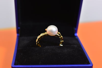 Natural pearl ring inlaid with zircon snake shaped opening adjustable ring
